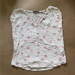 Abercrombie & Fitch Cream Floral V-Neck Button-Front Blouse